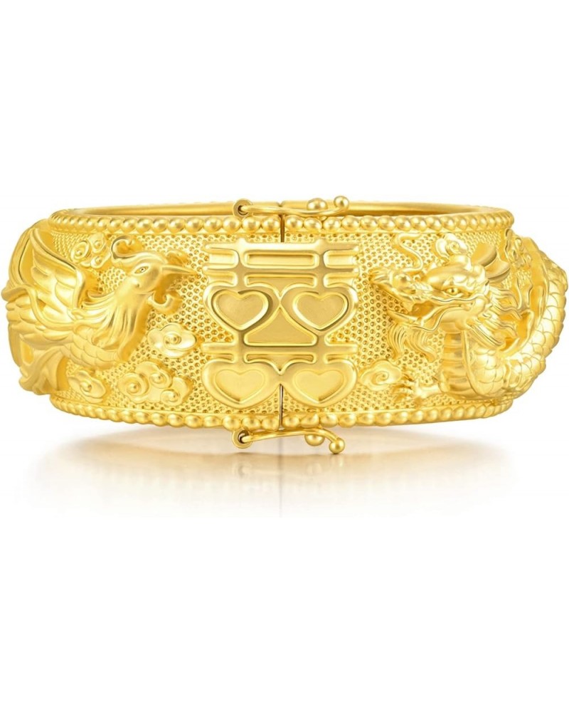 Chinese Wedding Collection 999.9 24K Solid Gold Price-by-Weight Gold Dragon and Phoenix Bangle for Women and Wedding Occasion...