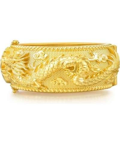 Chinese Wedding Collection 999.9 24K Solid Gold Price-by-Weight Gold Dragon and Phoenix Bangle for Women and Wedding Occasion...