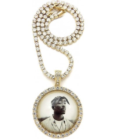 Iced Hip Hop Gold PT 2Pac Picture Frame Pendant & 18" 1 Row Bling Rhinestone Chain Fashion Necklace $13.94 Necklaces