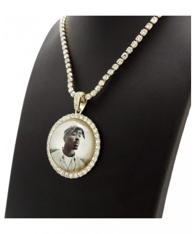 Iced Hip Hop Gold PT 2Pac Picture Frame Pendant & 18" 1 Row Bling Rhinestone Chain Fashion Necklace $13.94 Necklaces