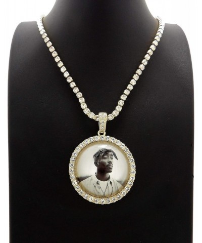 Iced Hip Hop Gold PT 2Pac Picture Frame Pendant & 18" 1 Row Bling Rhinestone Chain Fashion Necklace $13.94 Necklaces