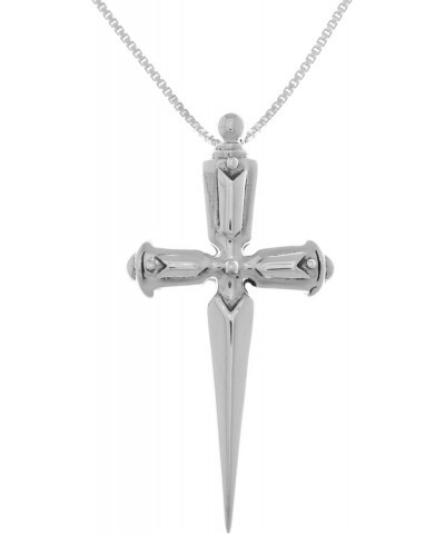 Sterling Silver Cross Pendant Templar Sword on 18 Inch Box Chain Necklace $26.80 Necklaces