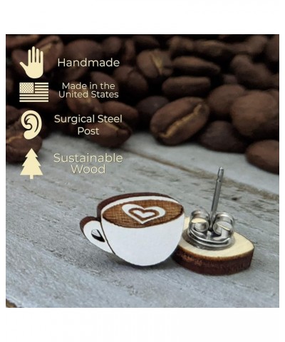 Foodie Lover Fun Foodie Stud Earring, Handpainted Laser Cut Wood Earrings, Handmade in the USA Coffee Cup $8.25 Earrings