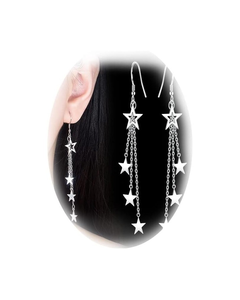 Star Earrings for Women Sparkle Silver Star Drop Earrings Rhinestone Big Star Dangle Earrings Hollow Star Dangling Earrings L...