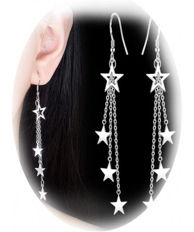 Star Earrings for Women Sparkle Silver Star Drop Earrings Rhinestone Big Star Dangle Earrings Hollow Star Dangling Earrings L...