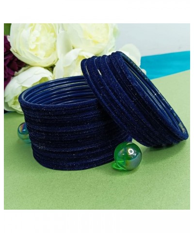 Indian Bangles Set Bollywood Plain Metal Velvet Bangle Bracelets Costume Jewelry for Women & Girls Dark Blue (Set of 24 Pcs) ...