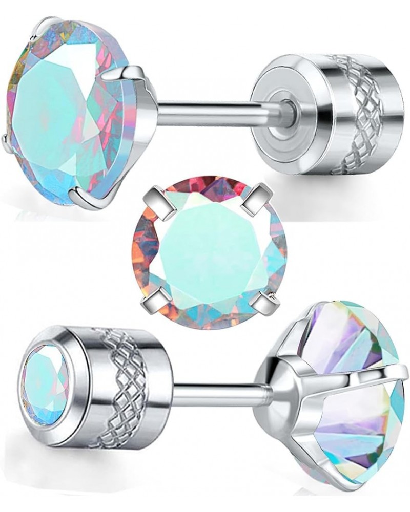 Titanium Cubic Zirconia Screw Back Earrings Hypoallergenic for Sensitive Ears D-Round AB CZ $8.99 Body Jewelry