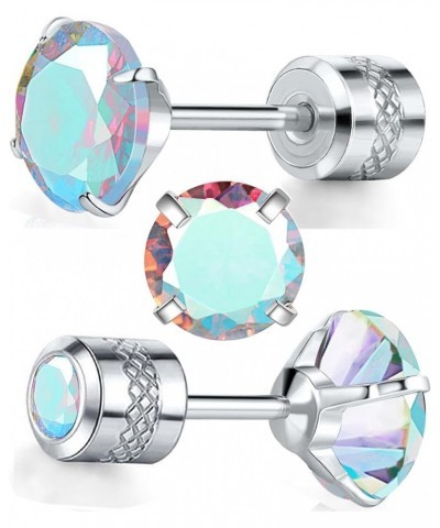 Titanium Cubic Zirconia Screw Back Earrings Hypoallergenic for Sensitive Ears D-Round AB CZ $8.99 Body Jewelry