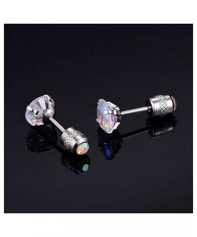 Titanium Cubic Zirconia Screw Back Earrings Hypoallergenic for Sensitive Ears D-Round AB CZ $8.99 Body Jewelry