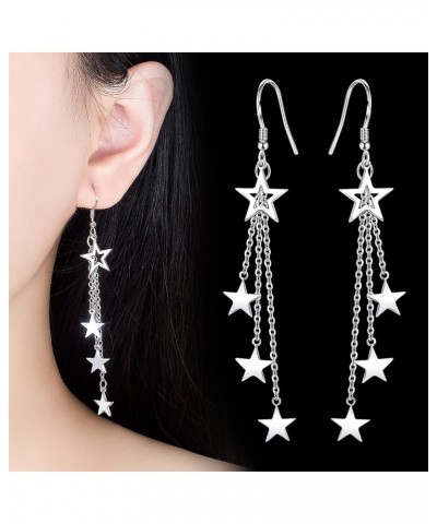 Star Earrings for Women Sparkle Silver Star Drop Earrings Rhinestone Big Star Dangle Earrings Hollow Star Dangling Earrings L...