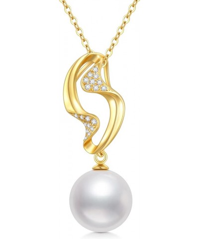 14K Real Gold Pearl Necklace for Women, Gold Pearl Pendant Necklace Freshwater Cultured Pearl Jewelry Birthday Christmas Gift...