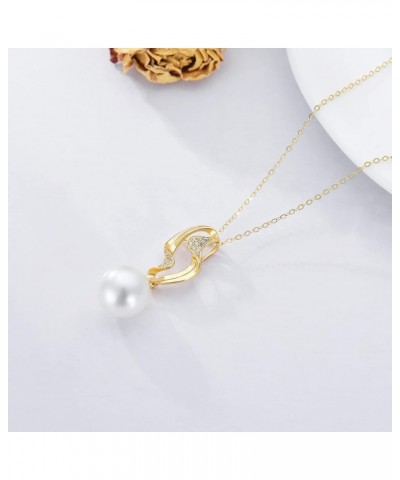 14K Real Gold Pearl Necklace for Women, Gold Pearl Pendant Necklace Freshwater Cultured Pearl Jewelry Birthday Christmas Gift...