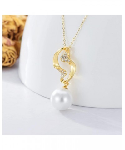 14K Real Gold Pearl Necklace for Women, Gold Pearl Pendant Necklace Freshwater Cultured Pearl Jewelry Birthday Christmas Gift...