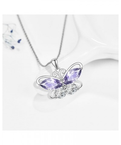 Butterfly Birthstone Earrings Necklace for Women Girls | Sterling Silver Hypoallergenic Sensitive Ear Butterfly Jewelry | Mot...