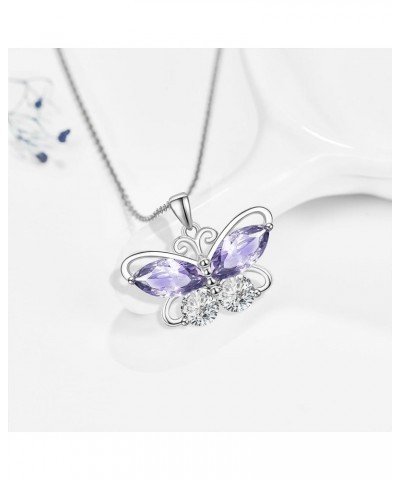 Butterfly Birthstone Earrings Necklace for Women Girls | Sterling Silver Hypoallergenic Sensitive Ear Butterfly Jewelry | Mot...