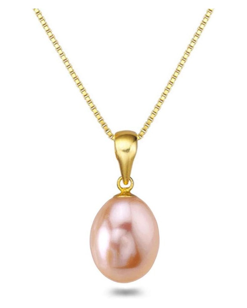 Drop-shape Pink Freshwater Cultured Pearl Pendant Necklaces for Women 16-18 Inch AAA Silver Necklace Pendants 18.0 Inches 6x8...