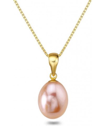 Drop-shape Pink Freshwater Cultured Pearl Pendant Necklaces for Women 16-18 Inch AAA Silver Necklace Pendants 18.0 Inches 6x8...