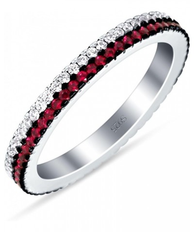 Full Eternity Stackable Double Row Band Ring Round Cubic Zirconia 925 Sterling Silver Simulated Ruby CZ $12.32 Rings