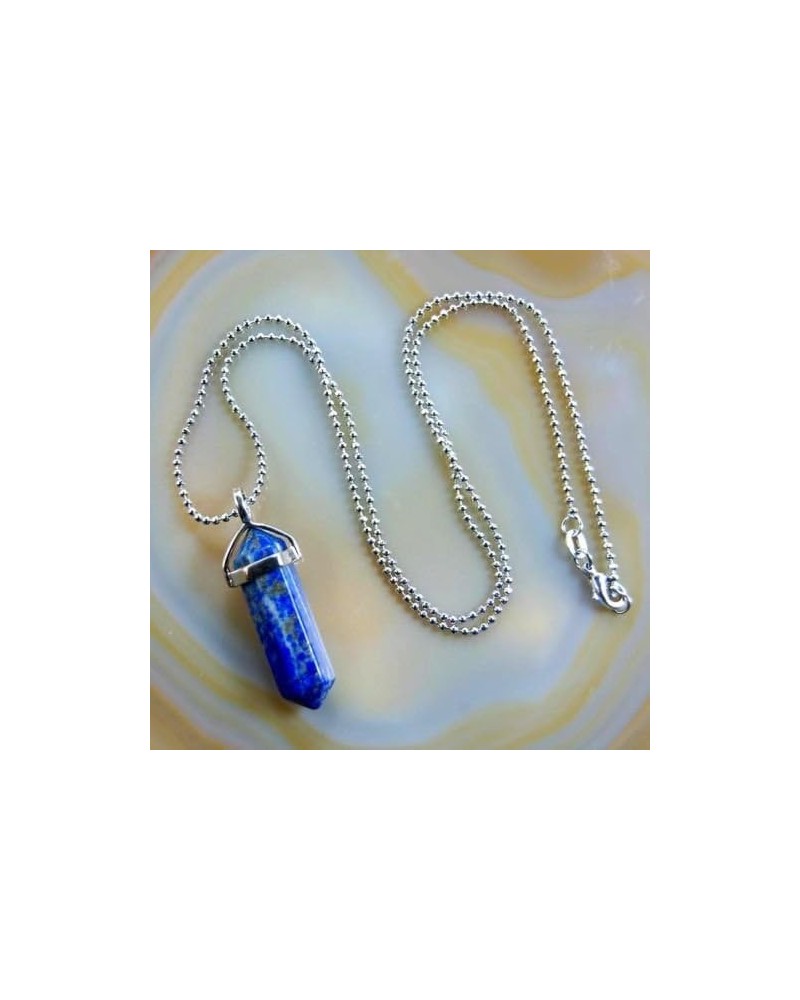 Natural Gemstone Hexagonal Point Reiki Chakra Pendant+18K Silver Necklace Lapis $6.23 Necklaces