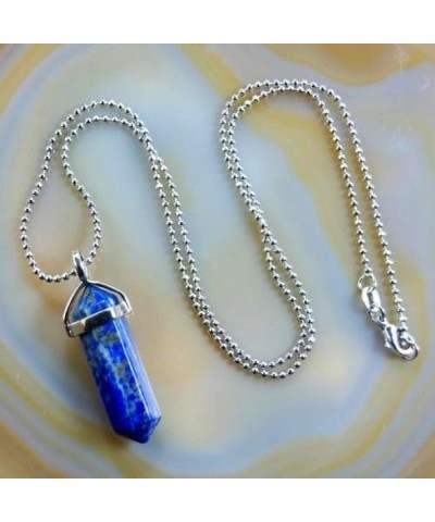 Natural Gemstone Hexagonal Point Reiki Chakra Pendant+18K Silver Necklace Lapis $6.23 Necklaces