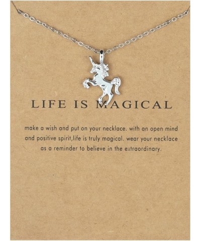 Cute Animal Image Pendant Necklace, Wish Card with Blessing Message, Best Friendship Gift for Women Girls Unicorn Silver $5.4...