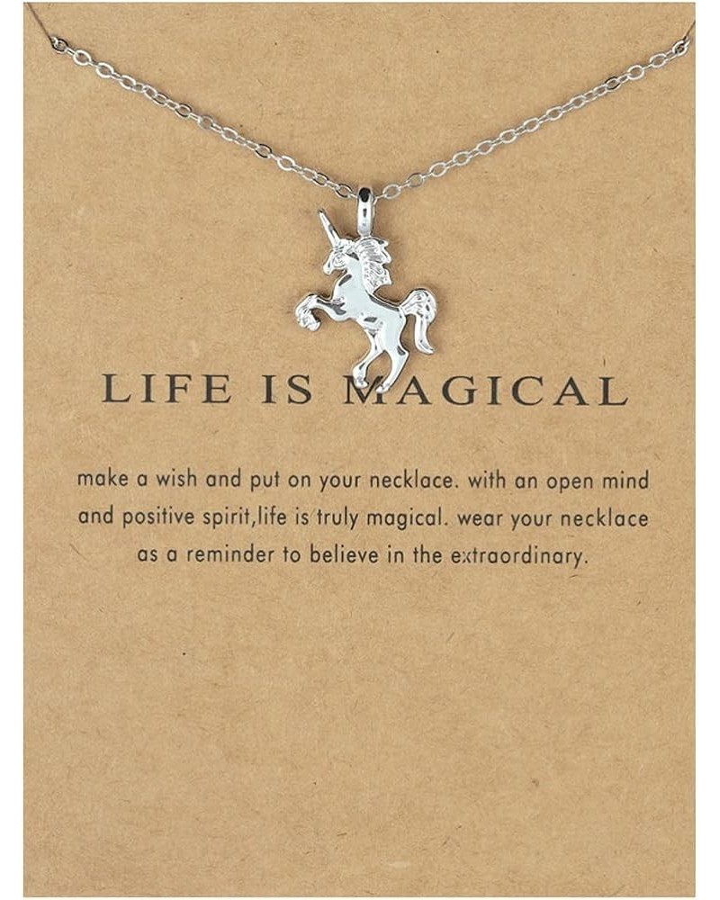 Cute Animal Image Pendant Necklace, Wish Card with Blessing Message, Best Friendship Gift for Women Girls Unicorn Silver $5.4...