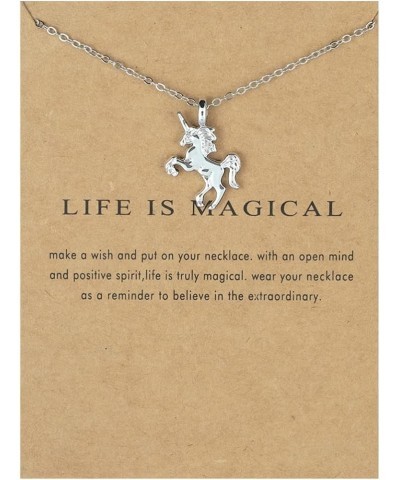 Cute Animal Image Pendant Necklace, Wish Card with Blessing Message, Best Friendship Gift for Women Girls Unicorn Silver $5.4...