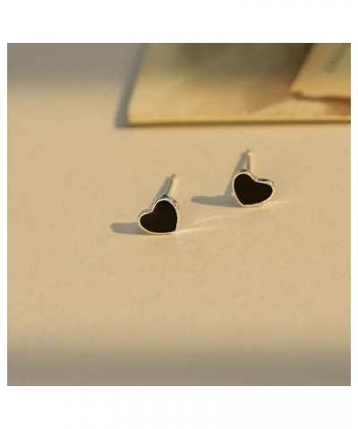 Black Stud Earrings Sterling Silver Stud Earrings Minimalist Tiny Stud Earrings Dainty Heart Earrings Studs Jewelry Gifts for...