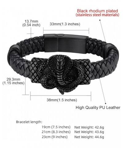 Stainless Steel Braided Leather Bracelet for Men, Punk Cuff Bangle 7.1'', 8.3'', 9 Inches Wristband, Black 7.1 Inches Naja -B...