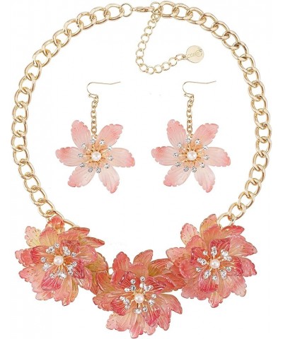 Golden Chain Vintage Flower Chunky Collar Crystal and Faux Pearls Pendant Statement Bib Necklace for Women N0075-Pink $11.00 ...