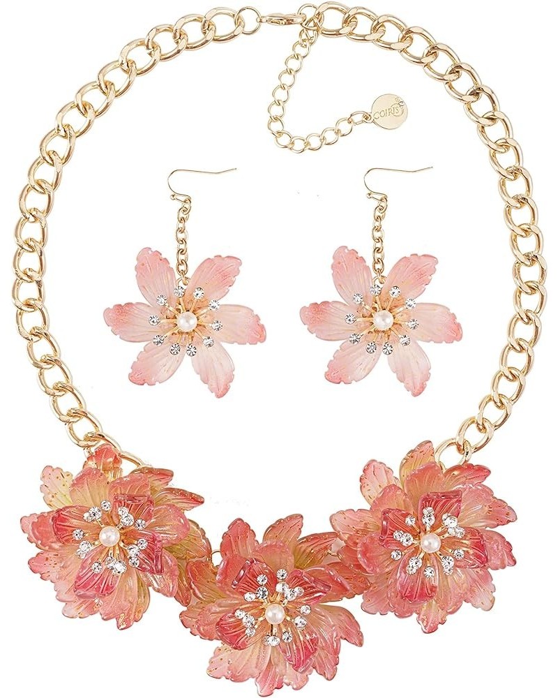 Golden Chain Vintage Flower Chunky Collar Crystal and Faux Pearls Pendant Statement Bib Necklace for Women N0075-Pink $11.00 ...