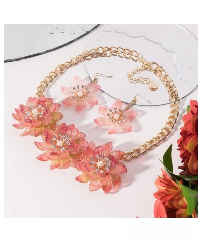 Golden Chain Vintage Flower Chunky Collar Crystal and Faux Pearls Pendant Statement Bib Necklace for Women N0075-Pink $11.00 ...