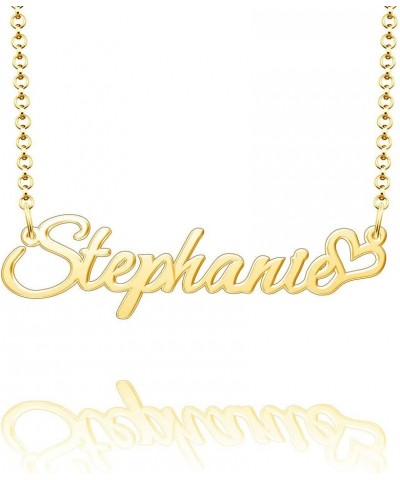 Personalized Name Necklace Custom Gold Name Plate Necklace Sterling Silver Love Heart Pendant Gift Card Stephanie-Gold $13.04...