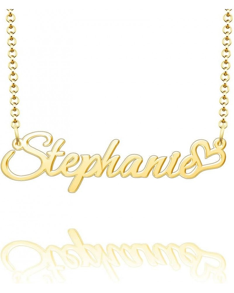 Personalized Name Necklace Custom Gold Name Plate Necklace Sterling Silver Love Heart Pendant Gift Card Stephanie-Gold $13.04...