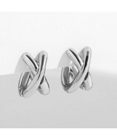 Punk Gold Plated Silver Color Mixing Metal Earrings for Women Geometric Small Ear Hoops Jewelry Silver $14.27 Earrings