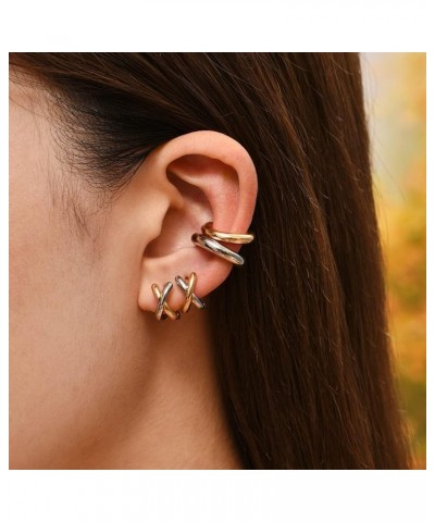 Punk Gold Plated Silver Color Mixing Metal Earrings for Women Geometric Small Ear Hoops Jewelry Silver $14.27 Earrings