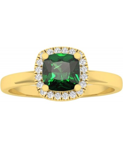 14K 5.3 MM Cushion Lab Created Gemstone & Round Diamond Ladies Halo Engagement Ring, Yellow Gold Emerald $109.35 Rings