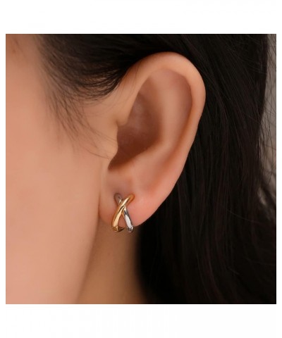 Punk Gold Plated Silver Color Mixing Metal Earrings for Women Geometric Small Ear Hoops Jewelry Silver $14.27 Earrings