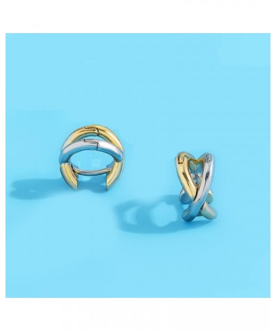 Punk Gold Plated Silver Color Mixing Metal Earrings for Women Geometric Small Ear Hoops Jewelry Silver $14.27 Earrings