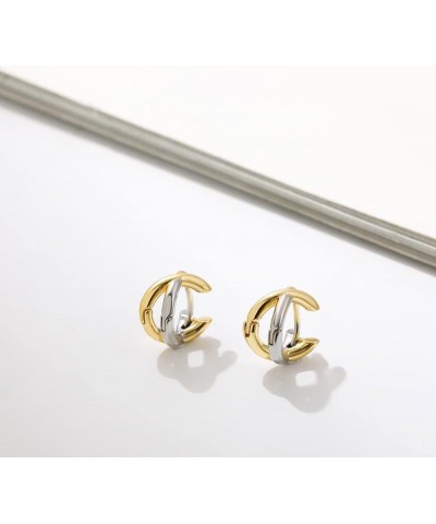 Punk Gold Plated Silver Color Mixing Metal Earrings for Women Geometric Small Ear Hoops Jewelry Silver $14.27 Earrings