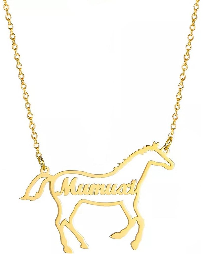 Name Necklace 925 Sterling Silver Personalized Name Horse Necklace Jewelry Made Nameplate Dainty Gift Gold Sterling Silver $1...