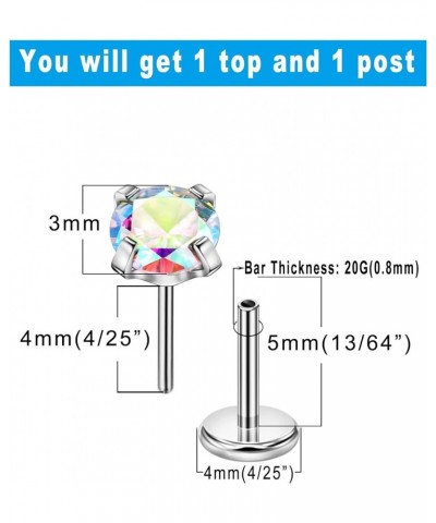 1.5mm-4mm Zircon Surgical Steel Cartilage Stud with 20g 5mm 6mm 8mm 10mm Press Fit Threadless Push Pop in Labret Post Lip For...