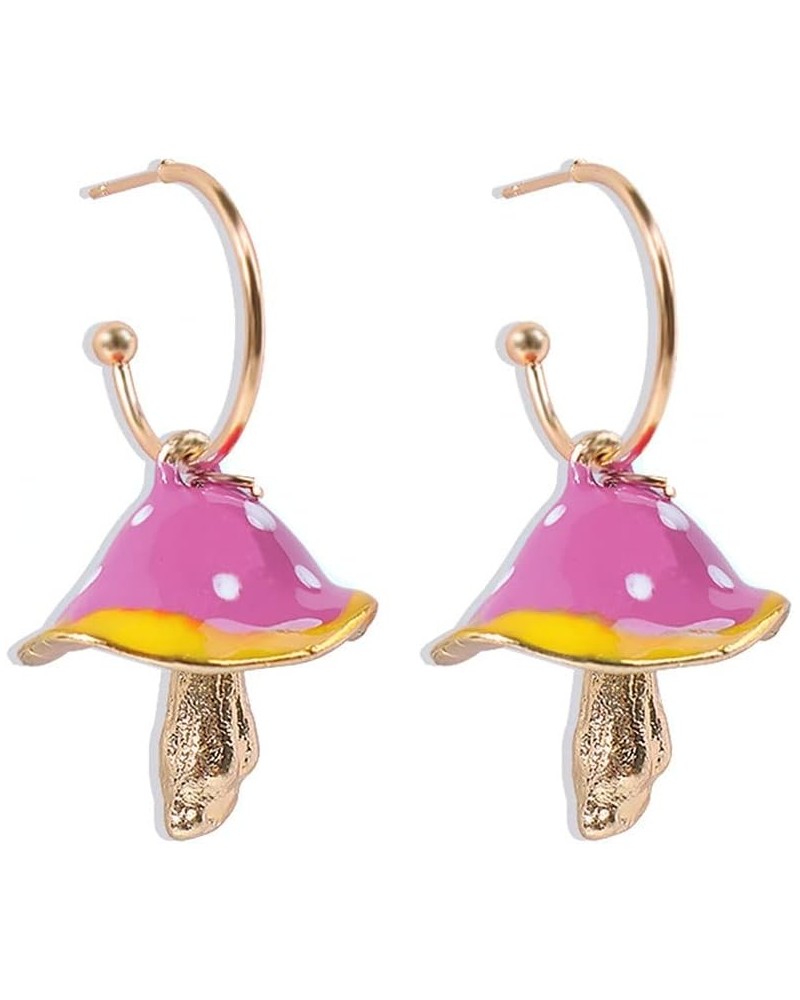 Cute Mushroom Dangle Earrings for Women Girls Gold Plated Enamel Food Half Hoop Dangling Stud Lifelike Creative Earring Birth...