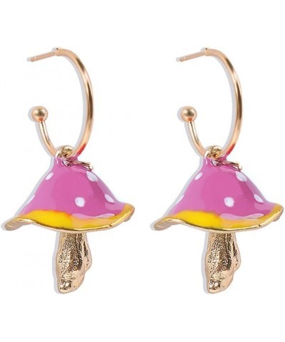 Cute Mushroom Dangle Earrings for Women Girls Gold Plated Enamel Food Half Hoop Dangling Stud Lifelike Creative Earring Birth...