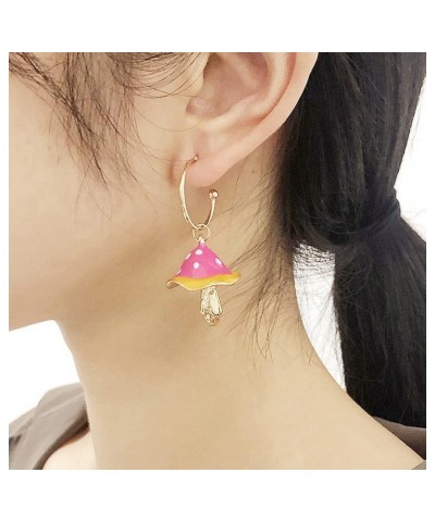 Cute Mushroom Dangle Earrings for Women Girls Gold Plated Enamel Food Half Hoop Dangling Stud Lifelike Creative Earring Birth...