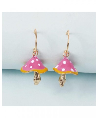 Cute Mushroom Dangle Earrings for Women Girls Gold Plated Enamel Food Half Hoop Dangling Stud Lifelike Creative Earring Birth...