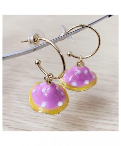 Cute Mushroom Dangle Earrings for Women Girls Gold Plated Enamel Food Half Hoop Dangling Stud Lifelike Creative Earring Birth...