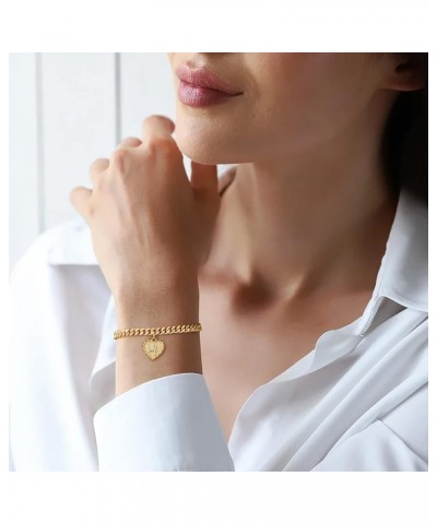 Gold Initial Charm Bracelets Heart Bracelet for Women, 14K Gold Plated Cuban Link Bracelet 26 Letter Bracelets for Women Teen...