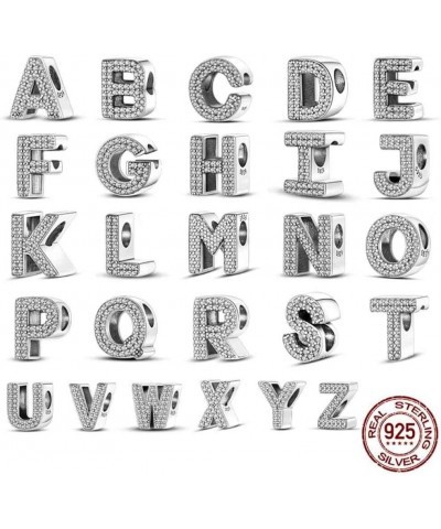 925 sterling Silver Letter Charms A-Z Alphabet Beads with Cubic Stones Charm Beads Pendants Fit for Original European Bracele...