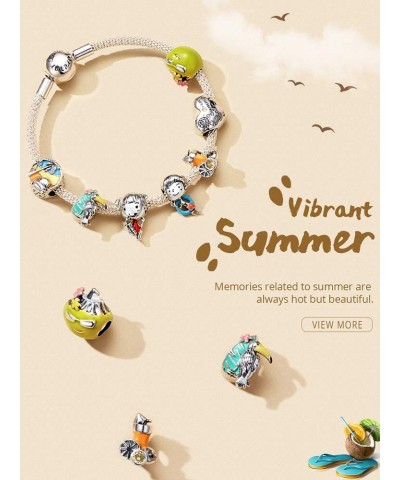 I Love Summer Charm Heart Charm,925 925 Sterling Silver Holiday at the Beach Charm fit Fashion Pandora Style Bracelet Green l...